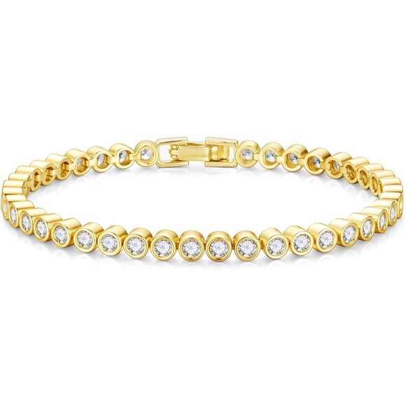 14K Gold White Gold-Plated Tennis Bracelets for Women 6.5/7/7.5 Inch - Picture 1 of 7